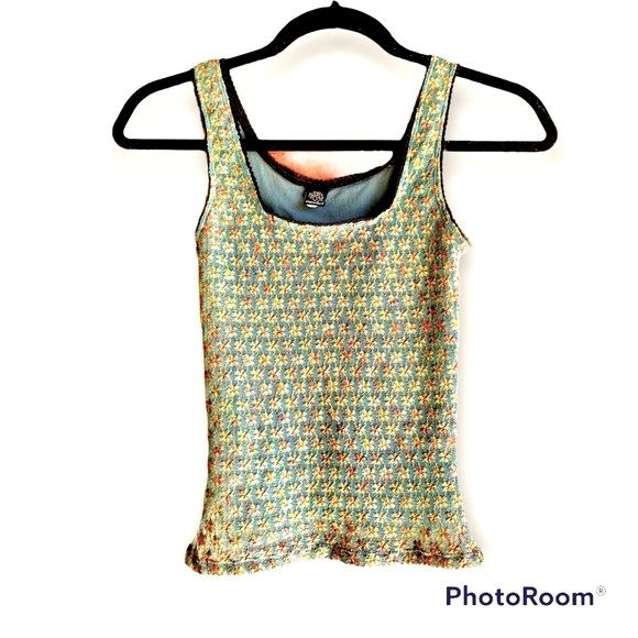 Only Hearts NYC Helena Stuart Mesh Tank Top Lace Multi Color Flower Embroidery - Picture 3 of 9